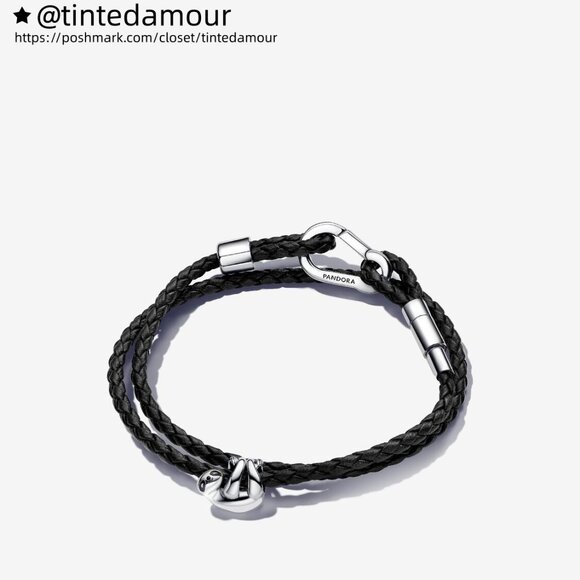 Pandora Hanging Sloth & Brown Braided Double Leather Bracelet Set - Picture 1 of 3